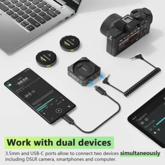 Saramonic Blink Me 2-Person Smart Wireless Mic System w/ Touchscreen, Customizable Transmitters & Recording